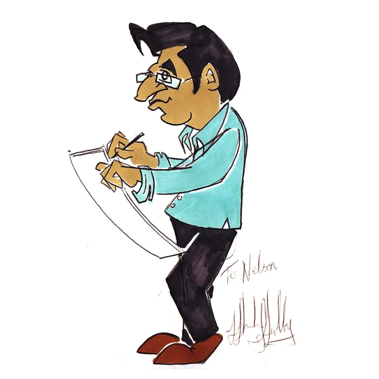 Self-caricature of Nelson Matoma in a comic strip