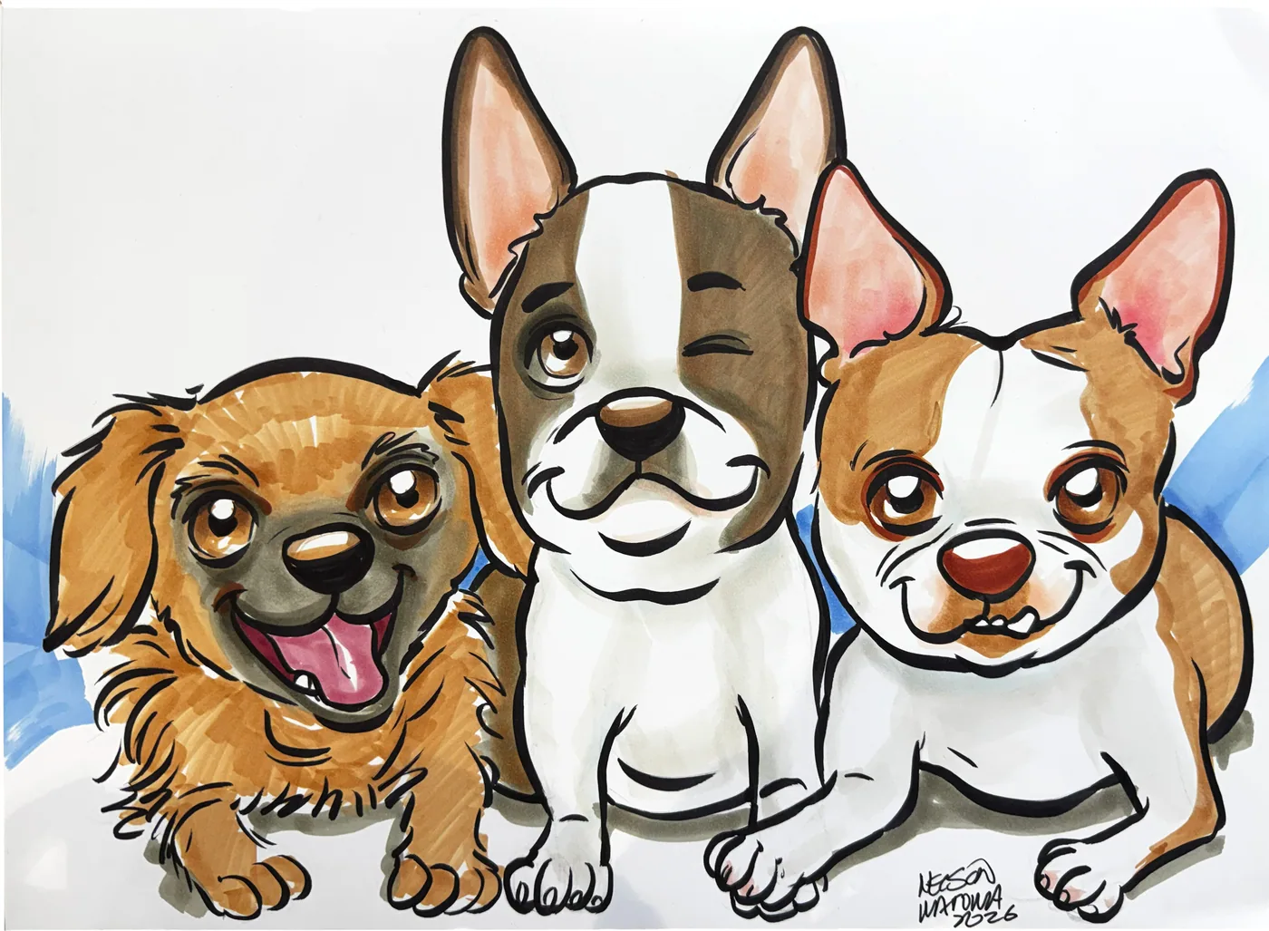 Hand-drawn caricature of a pet