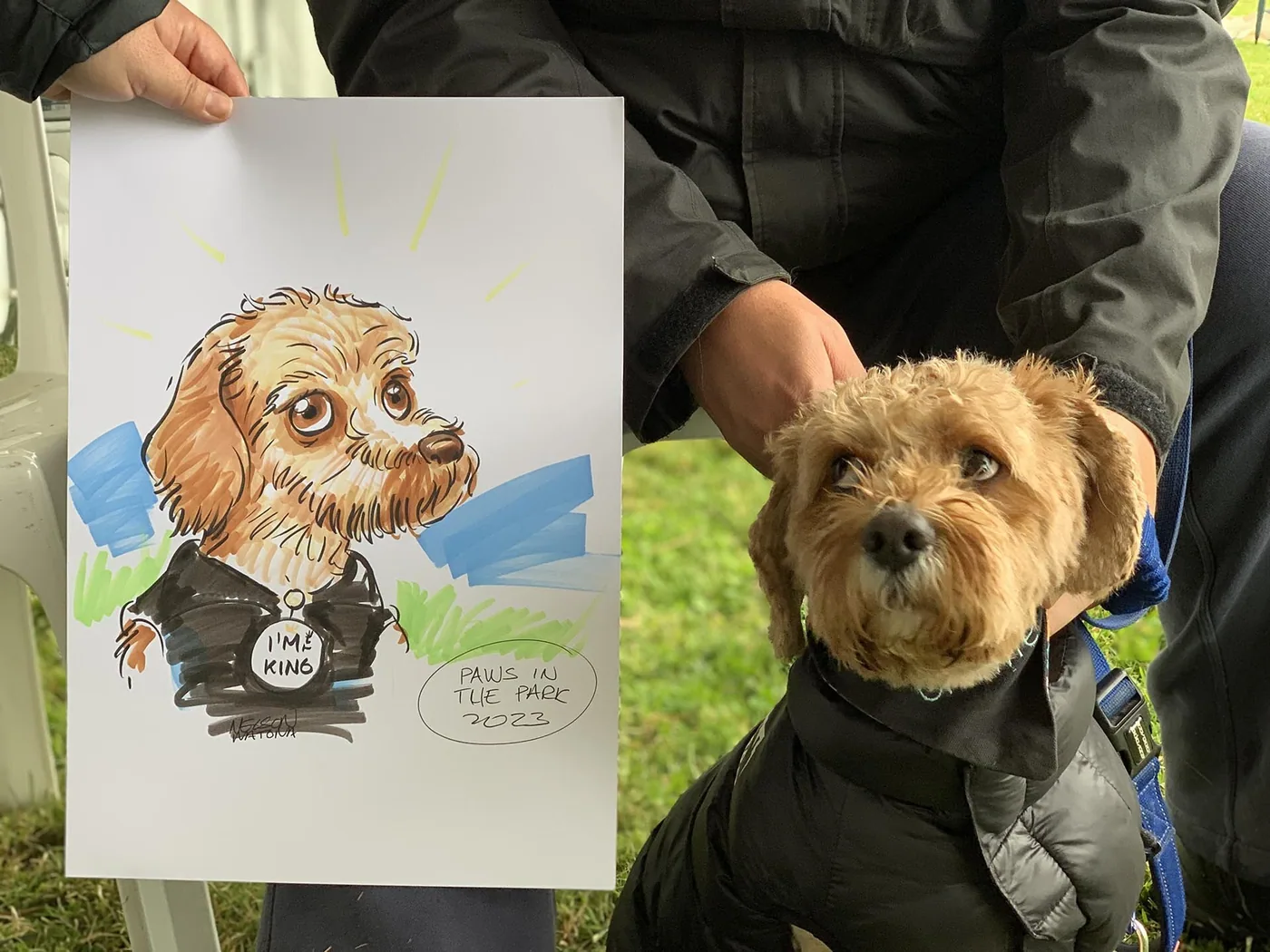 Hand-drawn caricature of a pet