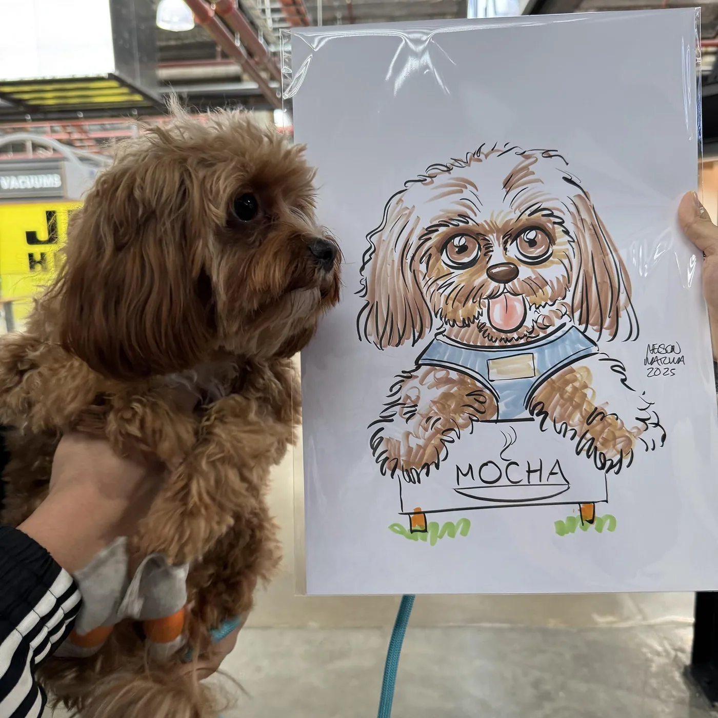Hand-drawn caricature of a pet