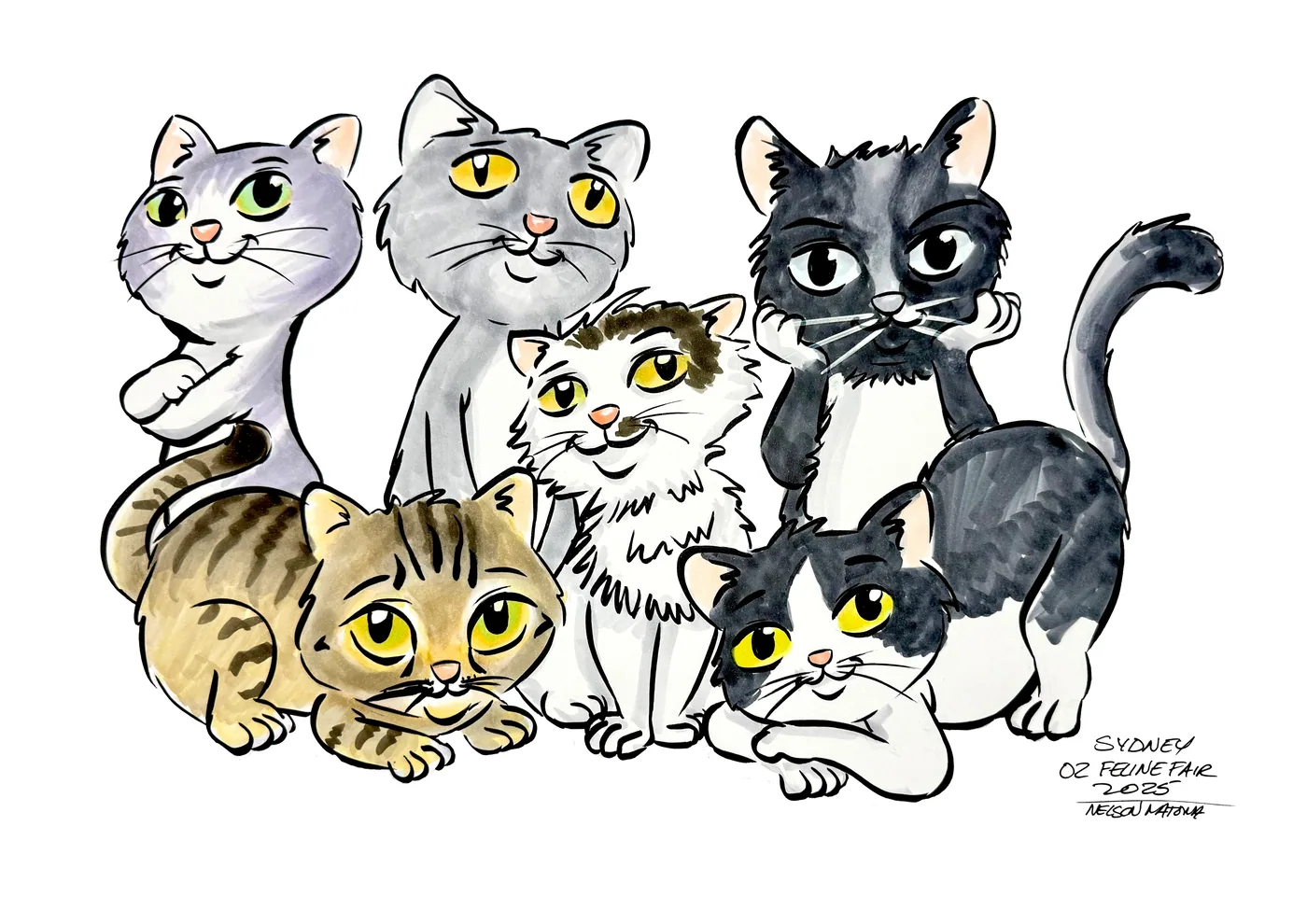 Hand-drawn caricature of a pet