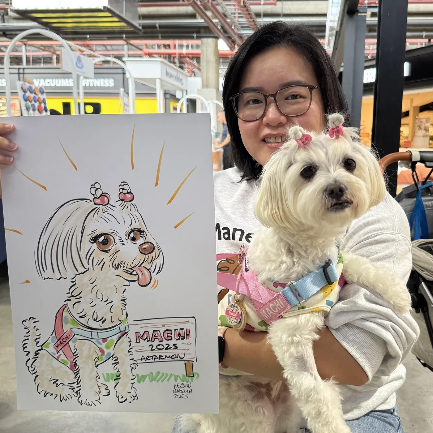 Hand-drawn caricature of a pet
