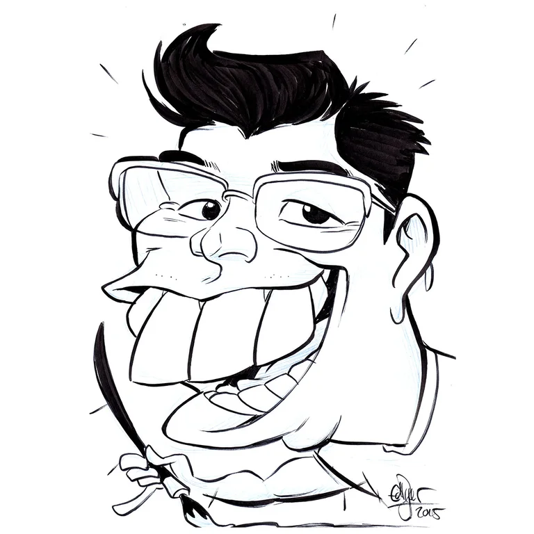 Self-caricature drawing by Nelson Matoma