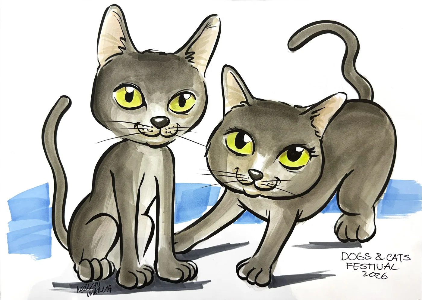 Hand-drawn caricature of a pet