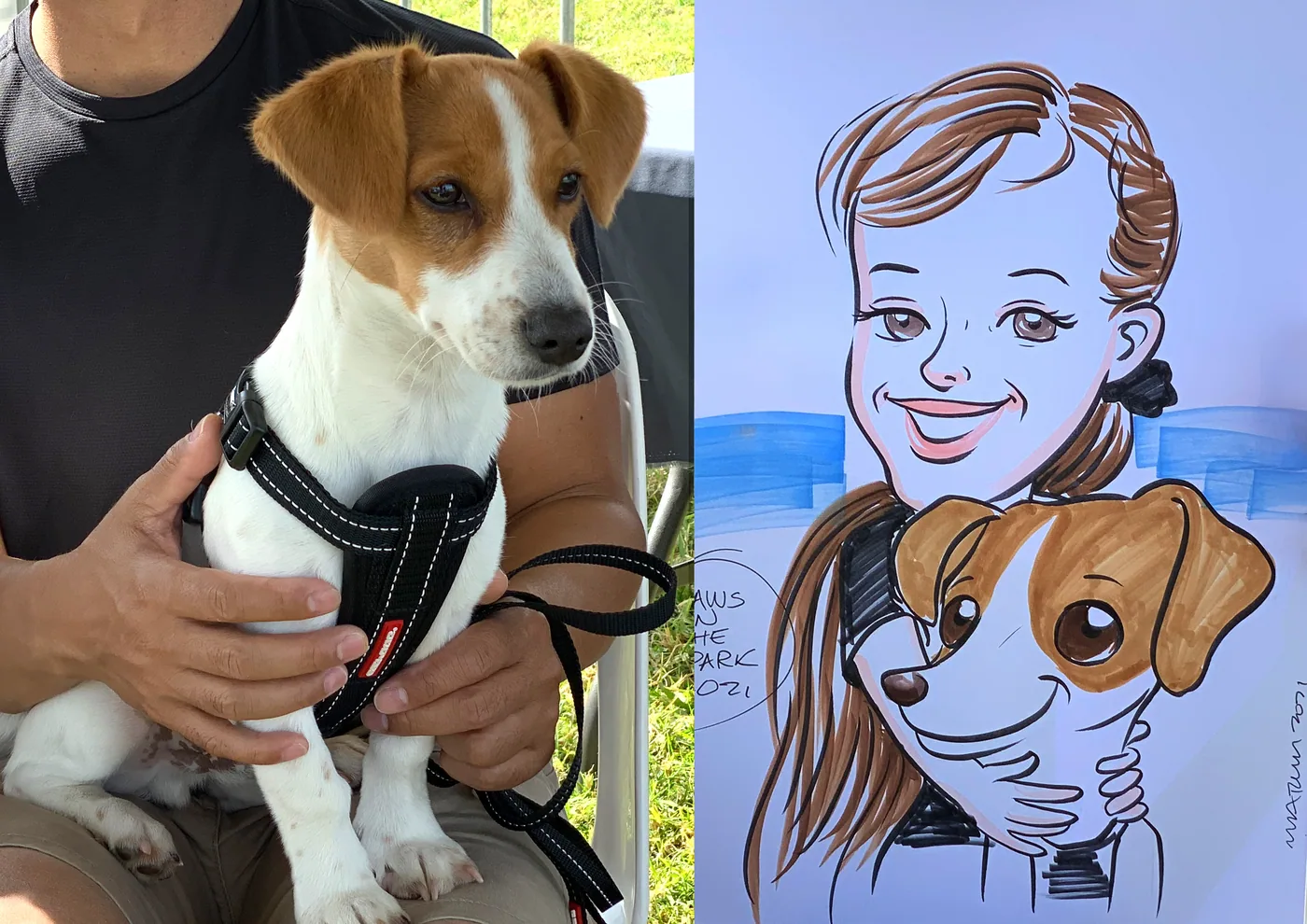 Hand-drawn caricature of a pet