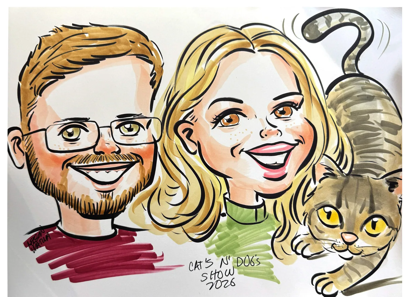 Hand-drawn caricature of a pet