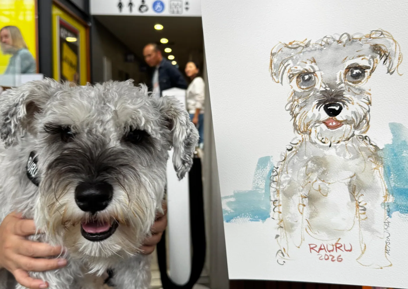 Hand-drawn caricature of a pet