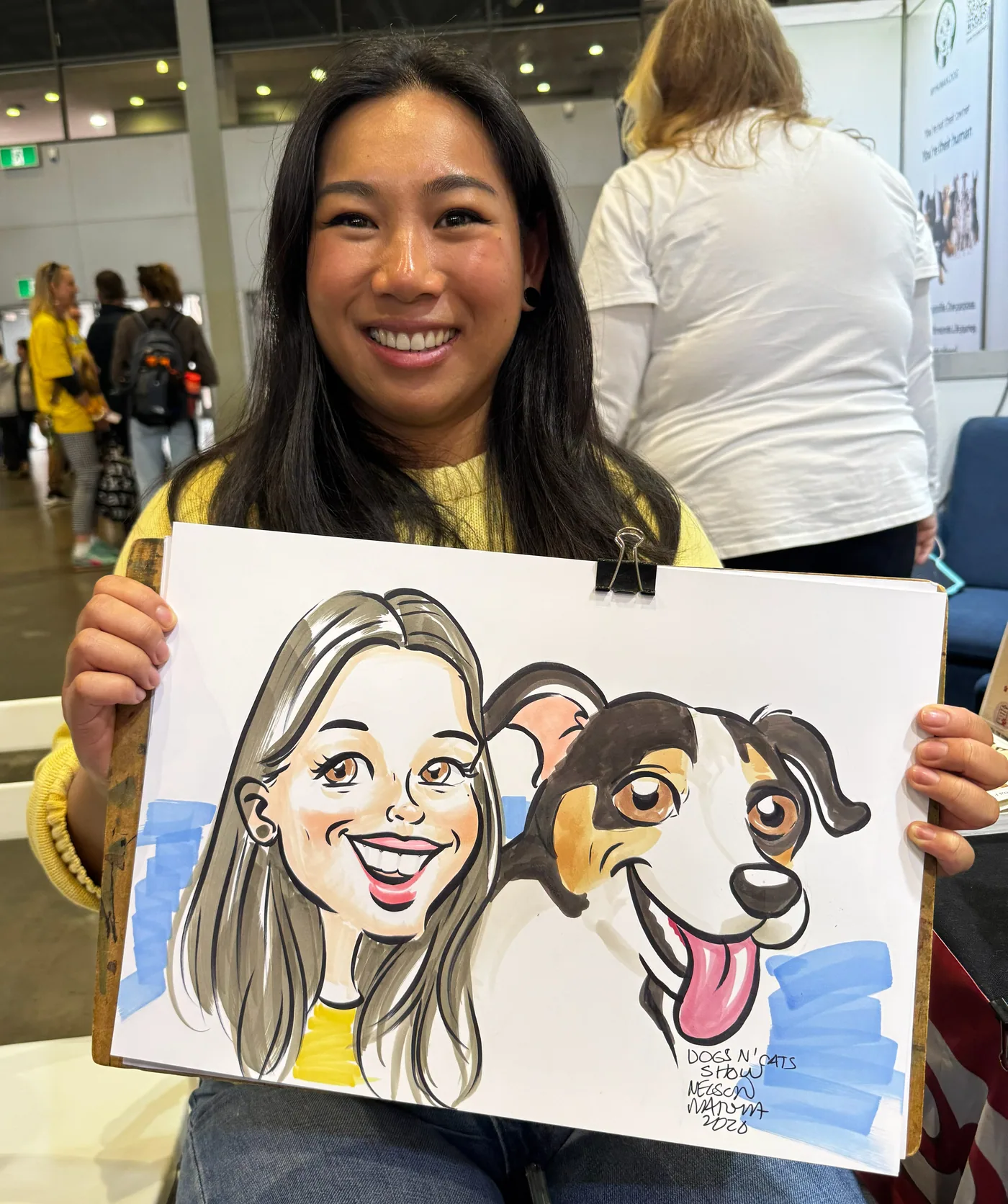 Hand-drawn caricature of a pet