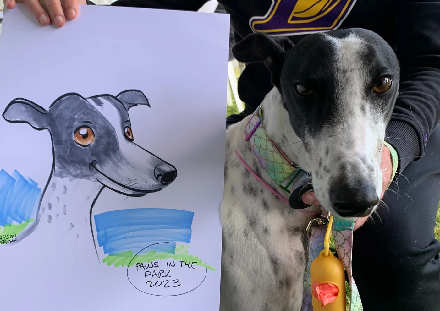 Hand-drawn caricature of a pet