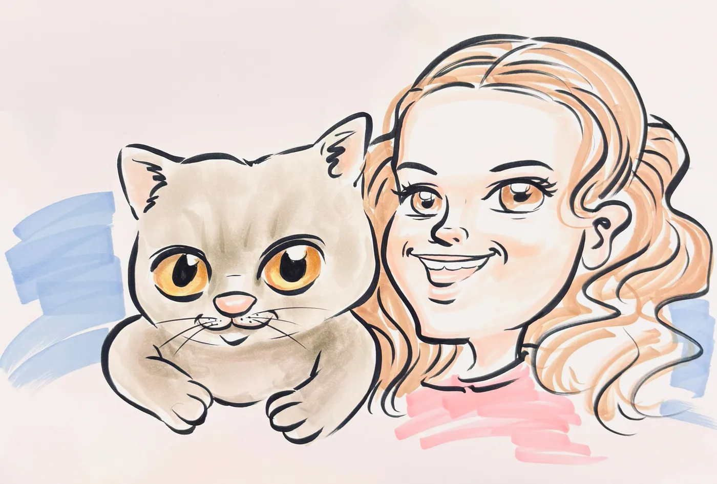 Hand-drawn caricature of a pet