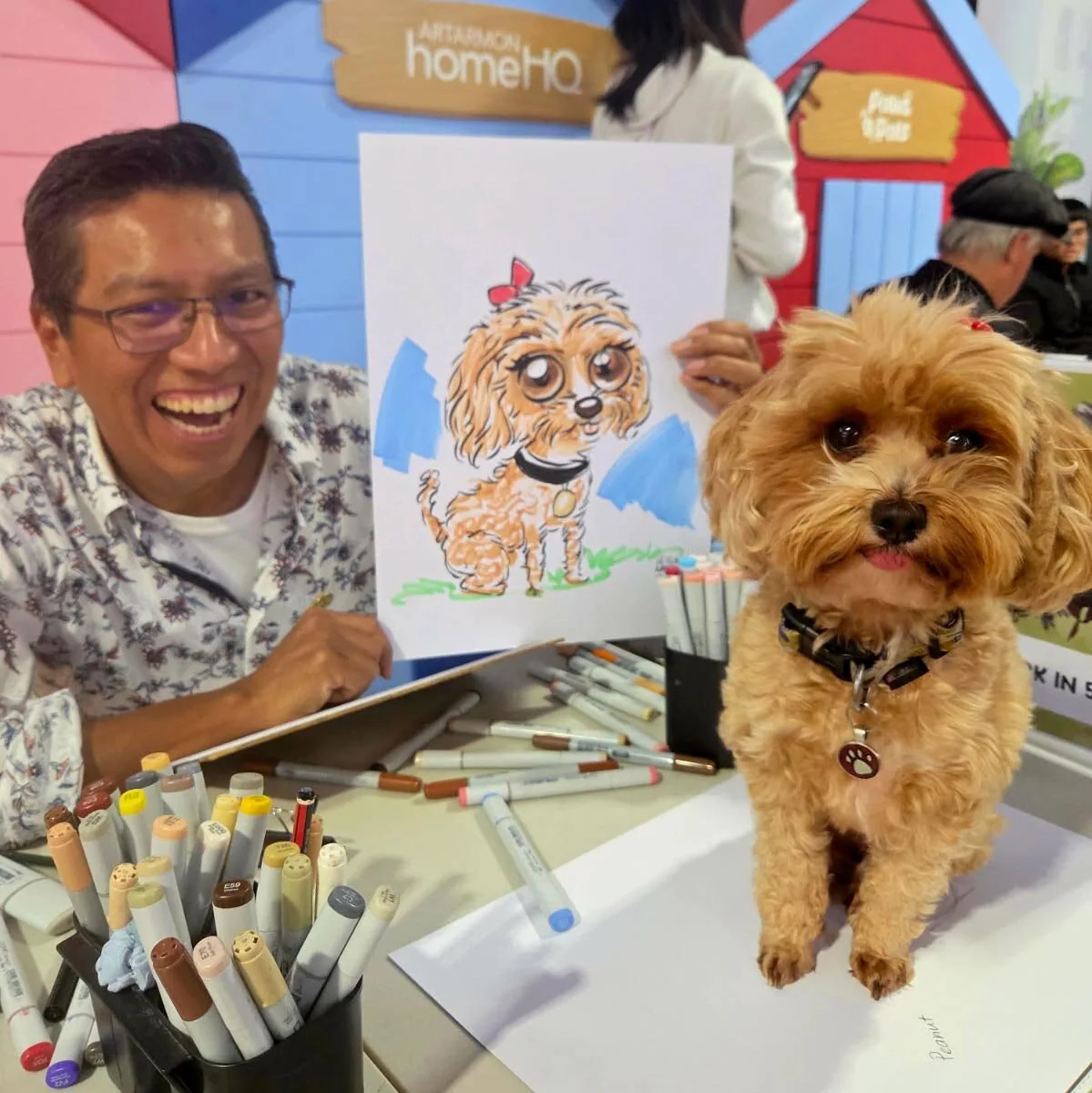 Hand-drawn caricature of a pet