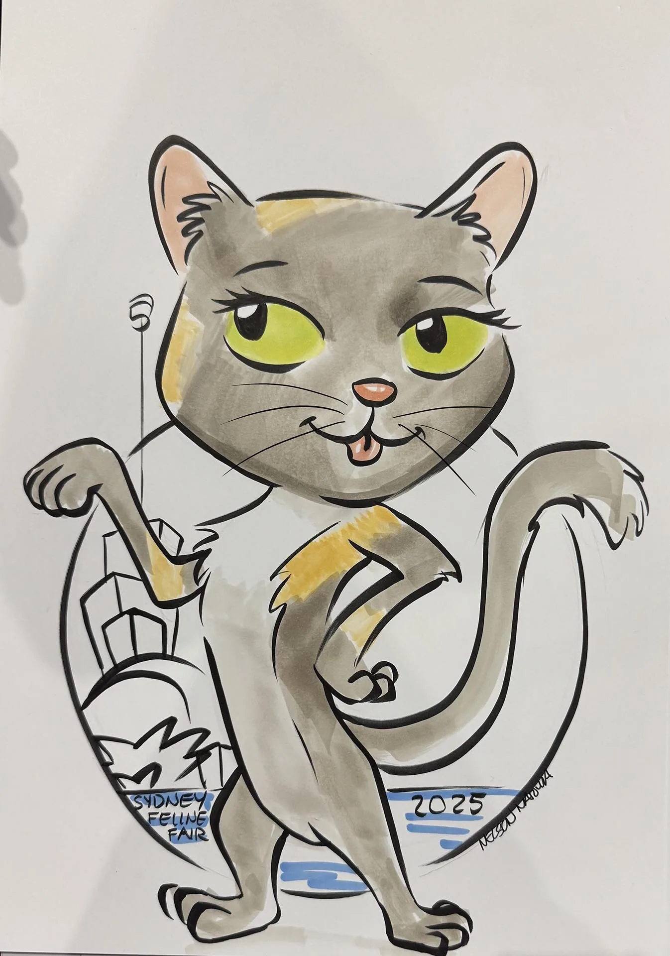 Hand-drawn caricature of a pet