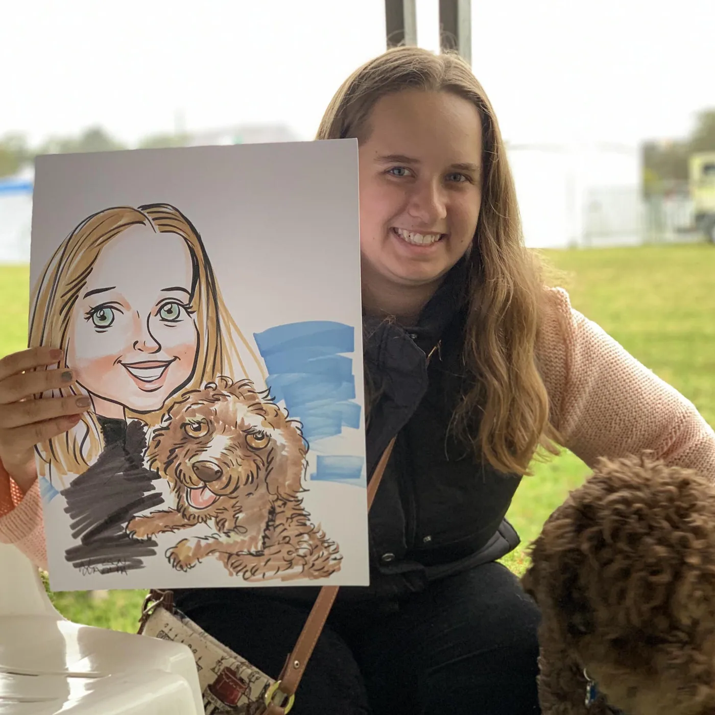 Hand-drawn caricature of a pet