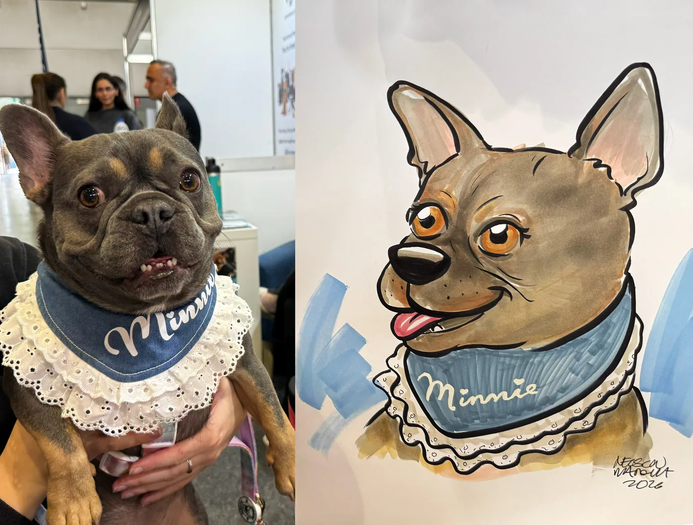 Hand-drawn caricature of a pet