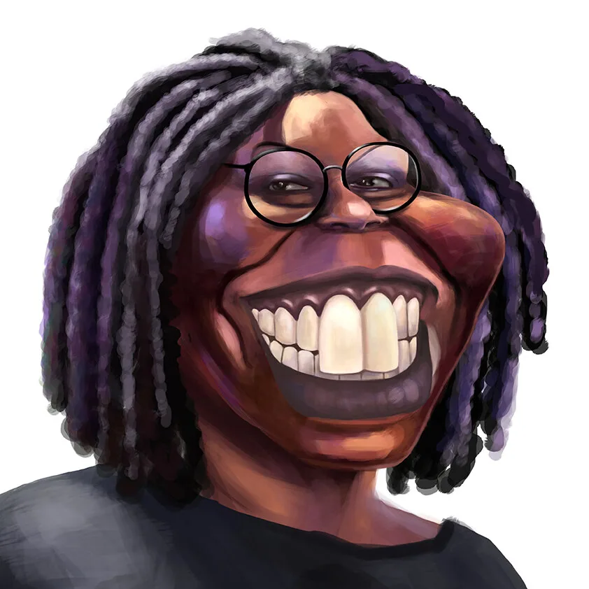 Hand-drawn caricature of Whoopi Goldberg