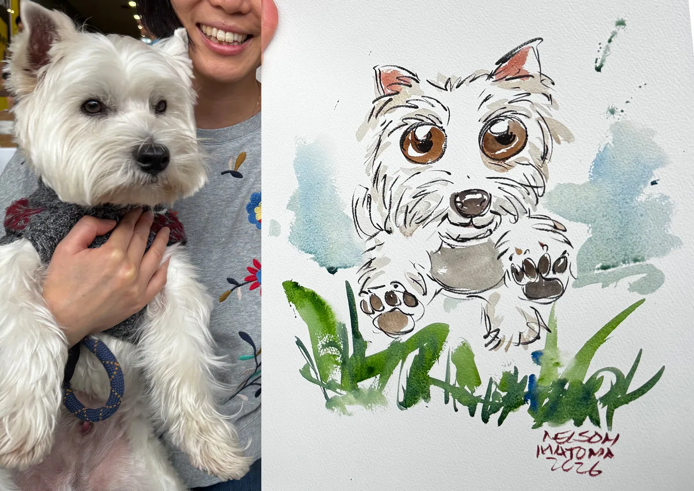 Hand-drawn caricature of a pet