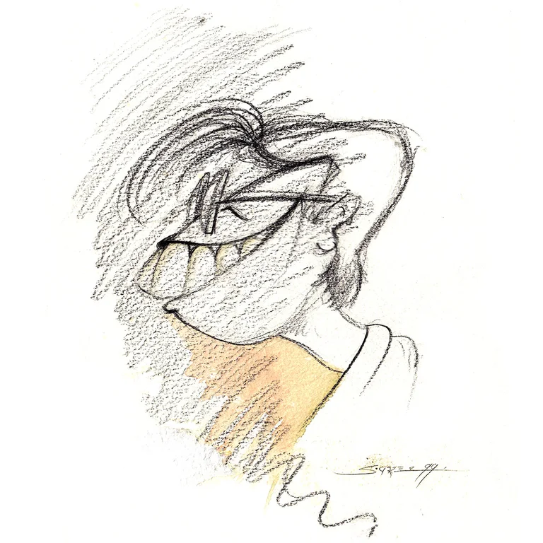 Self-caricature artwork by Nelson Matoma