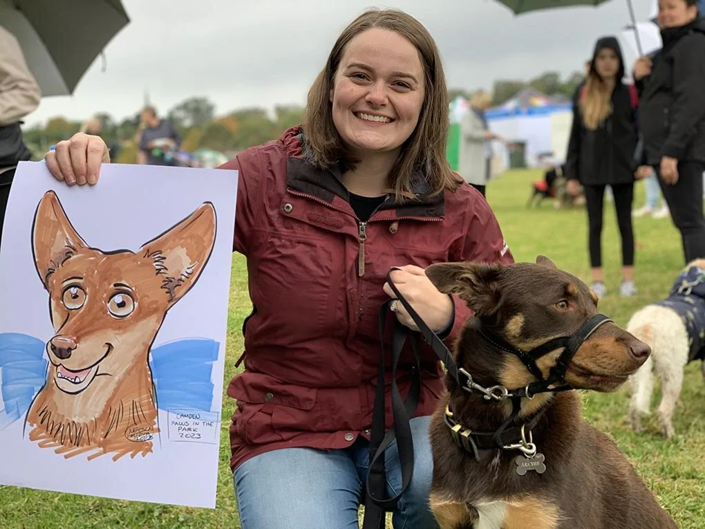 Hand-drawn caricature of a pet
