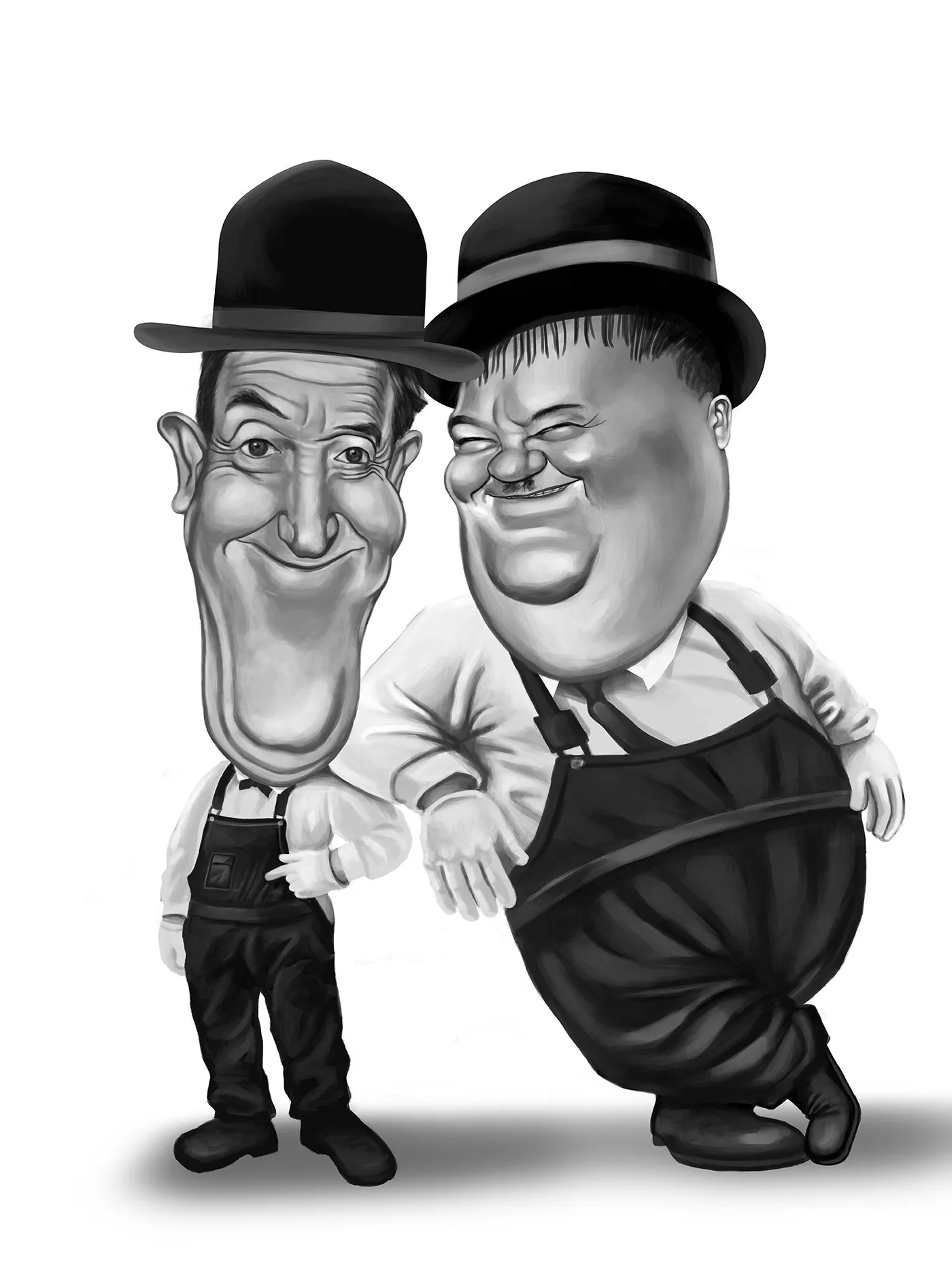 Hand-drawn caricature of Laurel and Hardy
