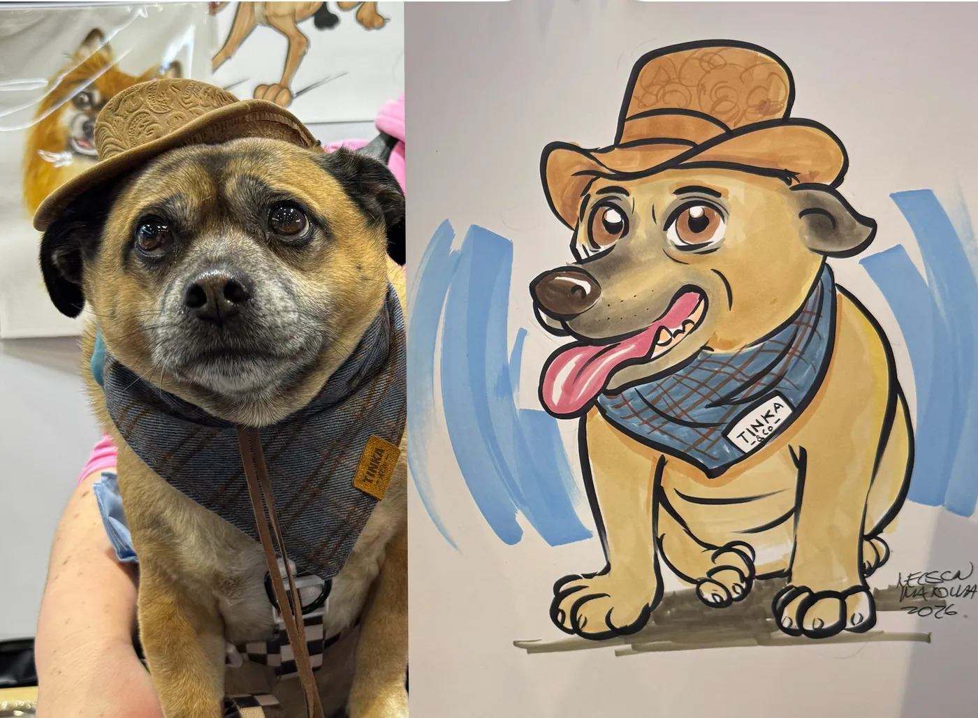 Hand-drawn caricature of a pet
