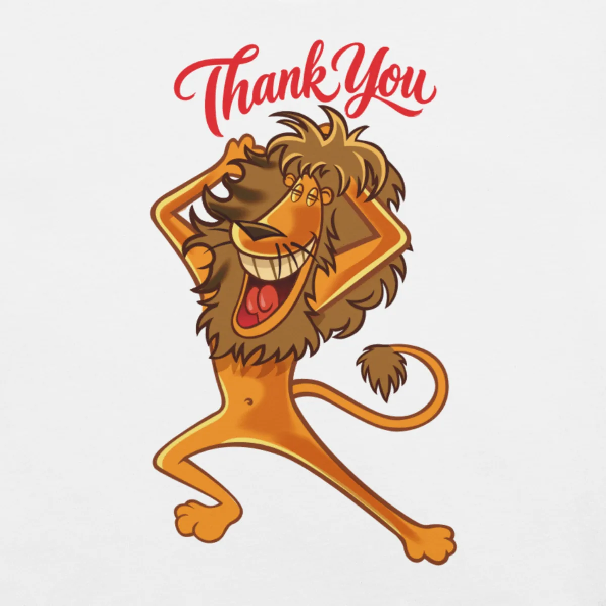 Close-up of the Thank You Lion design printed on the t-shirt